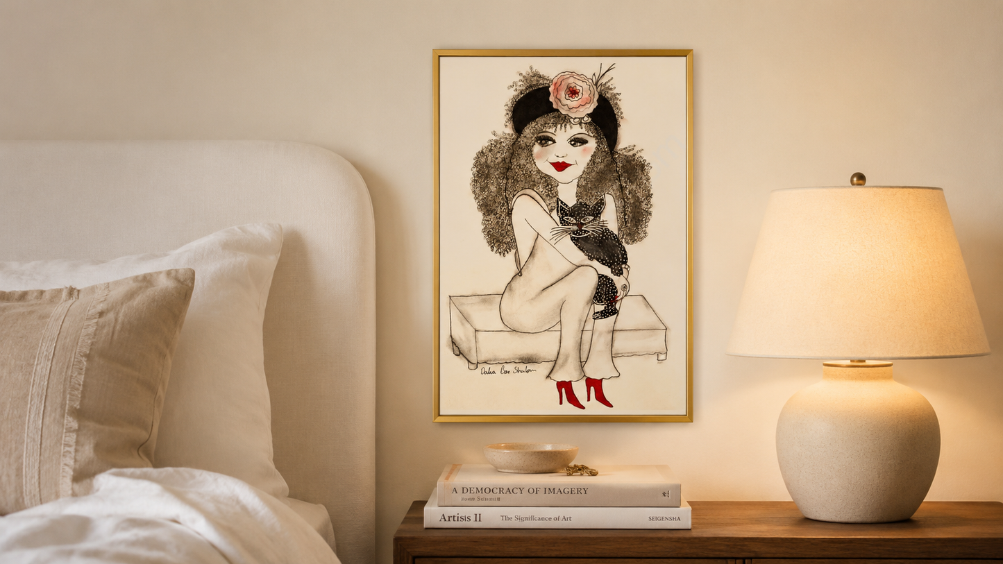Woman & Cat by Dalia Bar Shalom shown displayed on a wall in a room setting