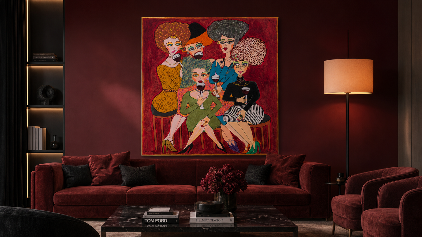 Girls Night by Dalia Bar Shalom shown displayed on a wall in a room setting