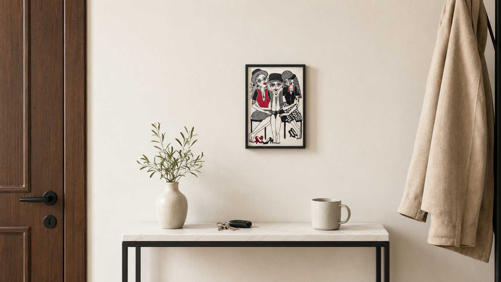 The Bench by Dalia Bar Shalom shown displayed on a wall in a room setting