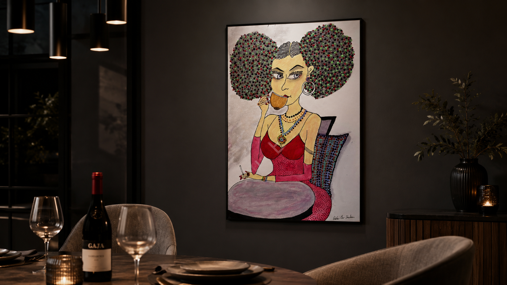 Coffee & Smoke by Dalia Bar Shalom shown displayed on a wall in a room setting